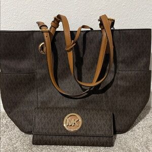 Michael Kors Dark Brown Tote and Wallet Set